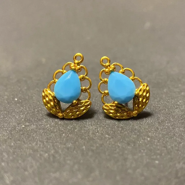 纯铜耳饰 饰品百搭铜镀金耳钉水滴形蓝色复古简约精致时尚民族风