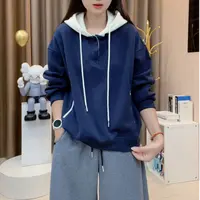2025秋冬新款韩版休闲宽松设计拼接连帽卫衣女百搭上衣B225