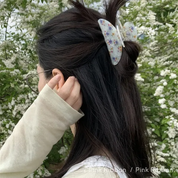 昭和少女~韩系氛围感小碎花抓夹醋酸材质半抓发后脑勺盘发鲨鱼夹