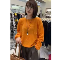 【盘花】法式走秀款套头宽松慵懒风盘花钉珠显瘦百搭针织衫女