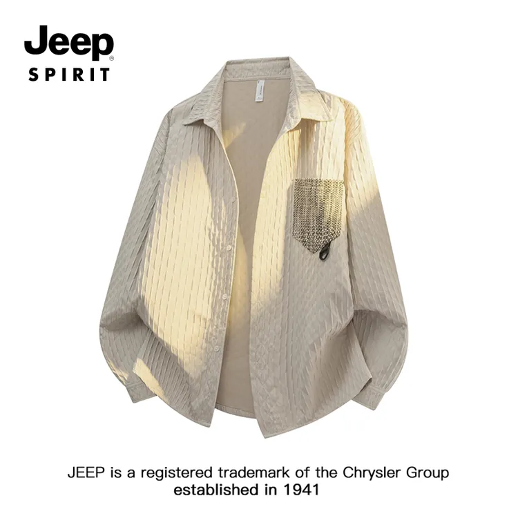 JEEPSPIRIT吉普肌理感长袖衬衫男士秋季新款潮牌拼接休闲宽松衬衣