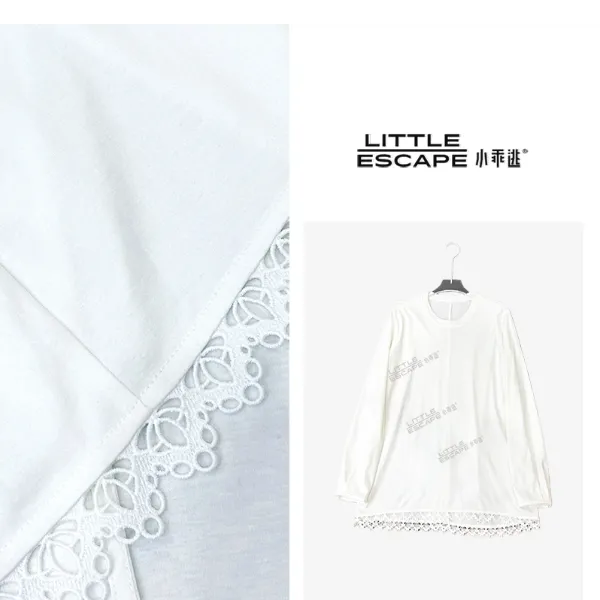 小乖逃白色卫衣T恤打底圆领蕾丝下摆白色简约修身百搭款TS8156
