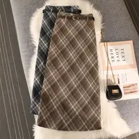 A500复古高腰显瘦格纹毛呢裙