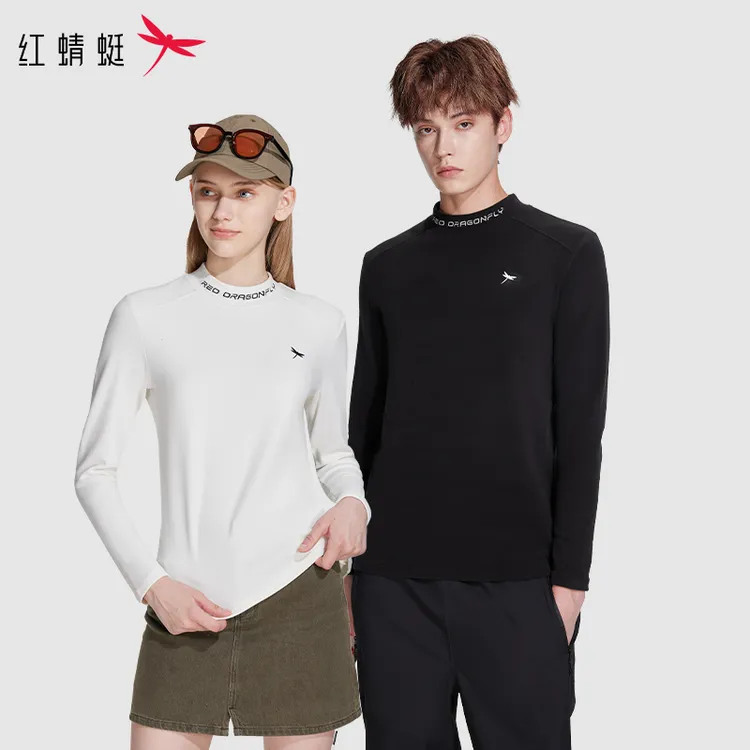 红蜻蜓 秋季圆领情侣长袖刺绣山茶蚕羊衣打底衫