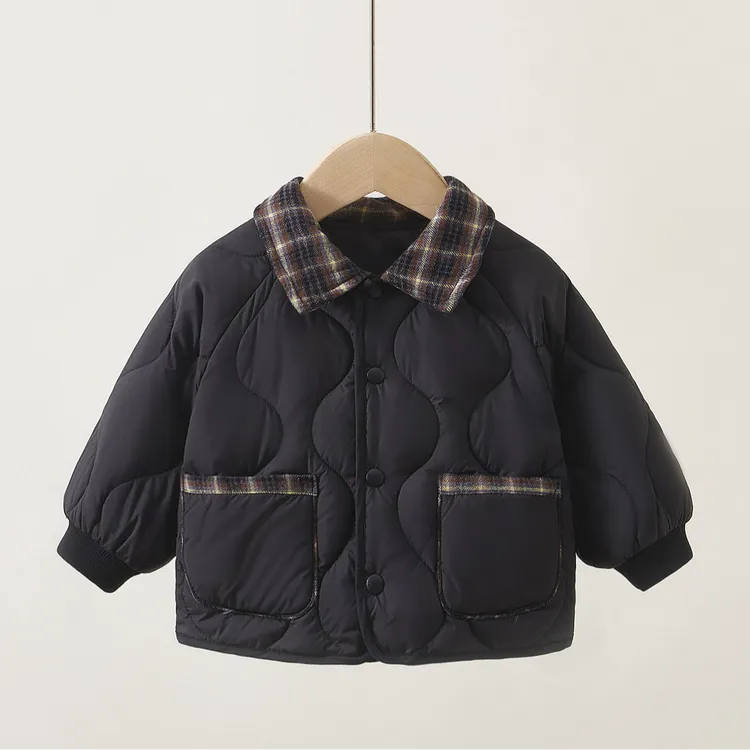 宝宝翻领简约儿童加厚羽绒服外套男童女童中小童90白鸭绒外套冬季