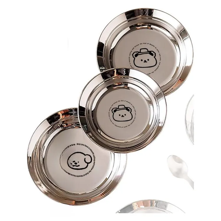 吐骨碟不锈钢圆盘可爱卡通餐盘水果盘宝宝辅食盘零食盘食品级餐具