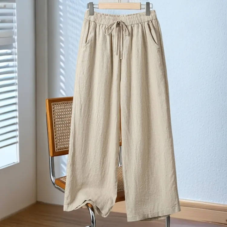 清仓捡漏阔腿女九分裤夏装新款妈妈高腰直筒宽松大码显瘦休闲裤子