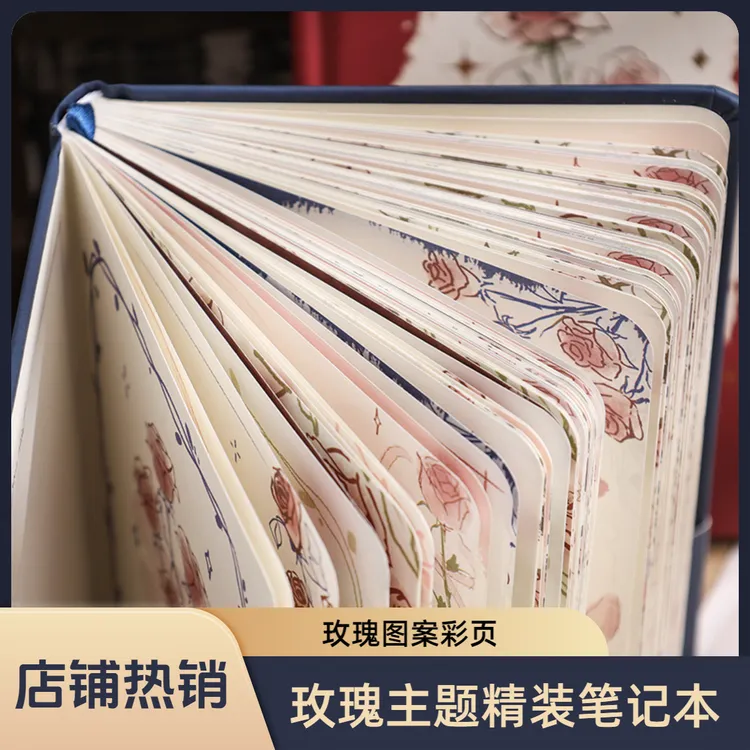 高颜值小玫瑰烫金彩页日记本记事本 ins风复古文艺手绘花卉手账本