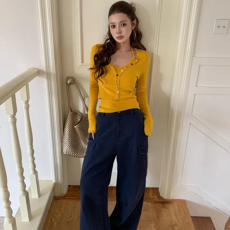 2025秋季时尚套装气质显瘦洋气百搭性感辣妹吊带外穿上衣针织开衫