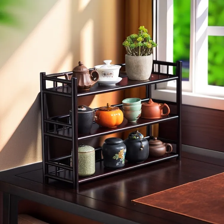 新中式桌面博古架茶杯置物架紫砂壶摆放架收纳架茶桌小置物茶具架