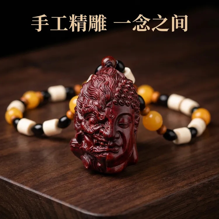 仿古善恶佛魔一念之间手把件文玩黄杨木挂件红木随身木雕佛头商品图