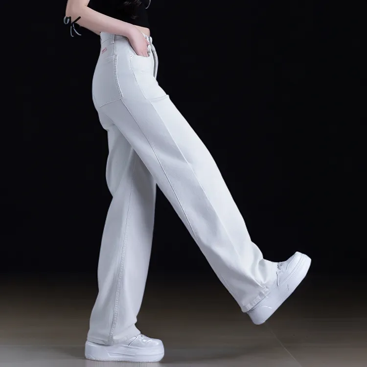 高级灰色裤子窄版阔腿牛仔裤女2026新款夏薄款宽松高腰长裤直筒裤