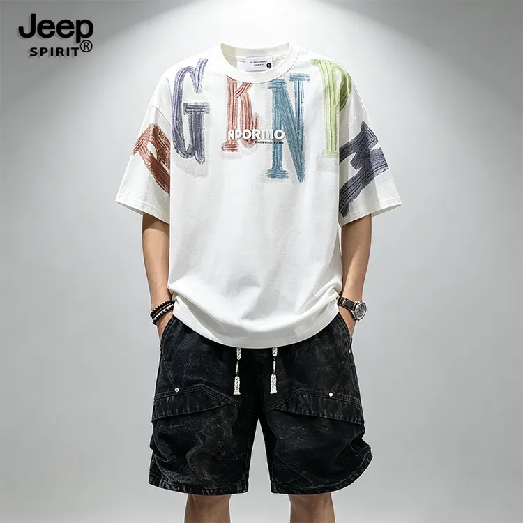 JEEPSPIRIT吉普套装夏季新款潮流百搭运动两件套宽松大码圆领短袖