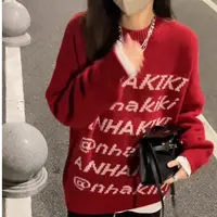 字母印花圆领针织毛衣加厚保暖套头