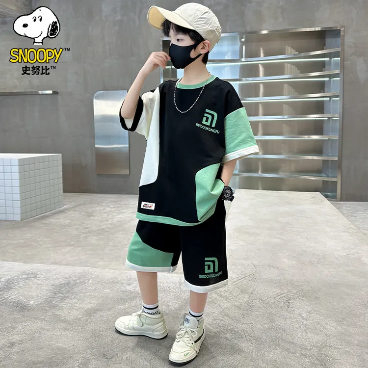 史努比男童夏季套装中大儿童短袖T恤夏装两件套男孩帅气炸街衣服