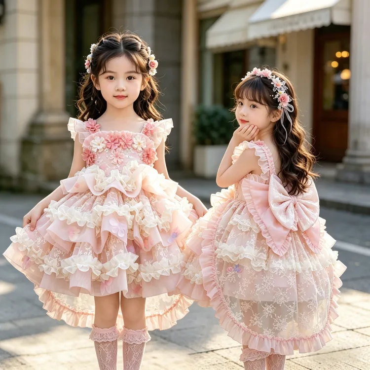 女童新款洛丽塔甜美蓬蓬公主裙宝宝生日花仙子礼服网纱裙四季可穿
