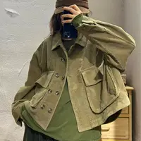 【半奏】秋季厚款复古双排扣立体口袋灯芯绒短外套女 衣长前56-后60