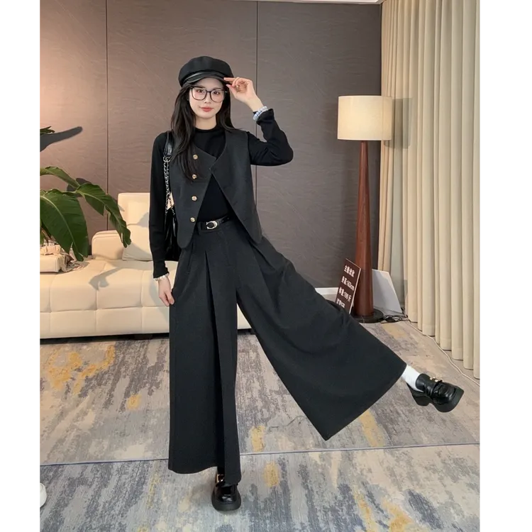 【马甲+打底衫+裙裤】时尚套装西裤直筒气质秋季百搭长裤高腰