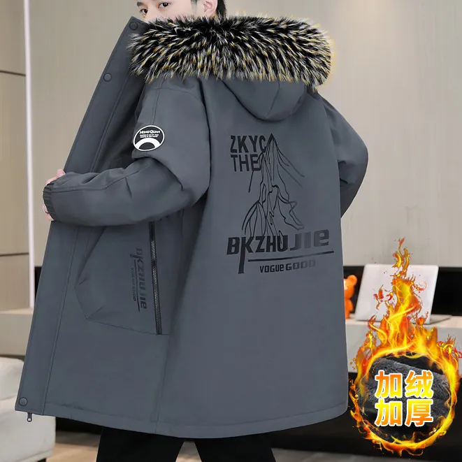 中长款冬季秋冬男士加绒加厚中长款夹克加厚青少年加绒休闲外套