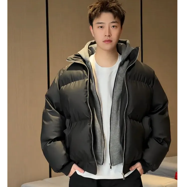 SenD潮牌【软皮假两件】情侣冬季连帽双拉链棉服/重磅时尚保暖棉袄