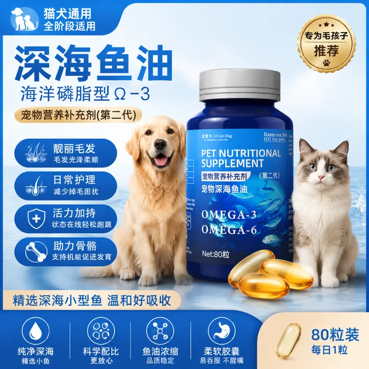 深海鱼油软胶囊营养补充宠物鱼油动物保健品顺毛靓毛猫狗通用鱼油