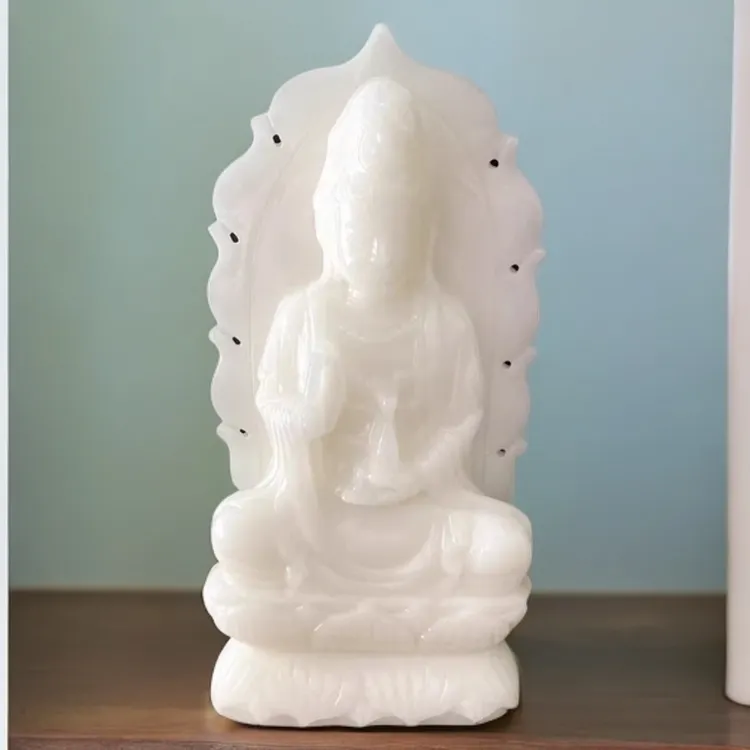 玉石玉观音南海观音观世音菩萨家用富贵吉祥中式玄关客厅装饰摆件