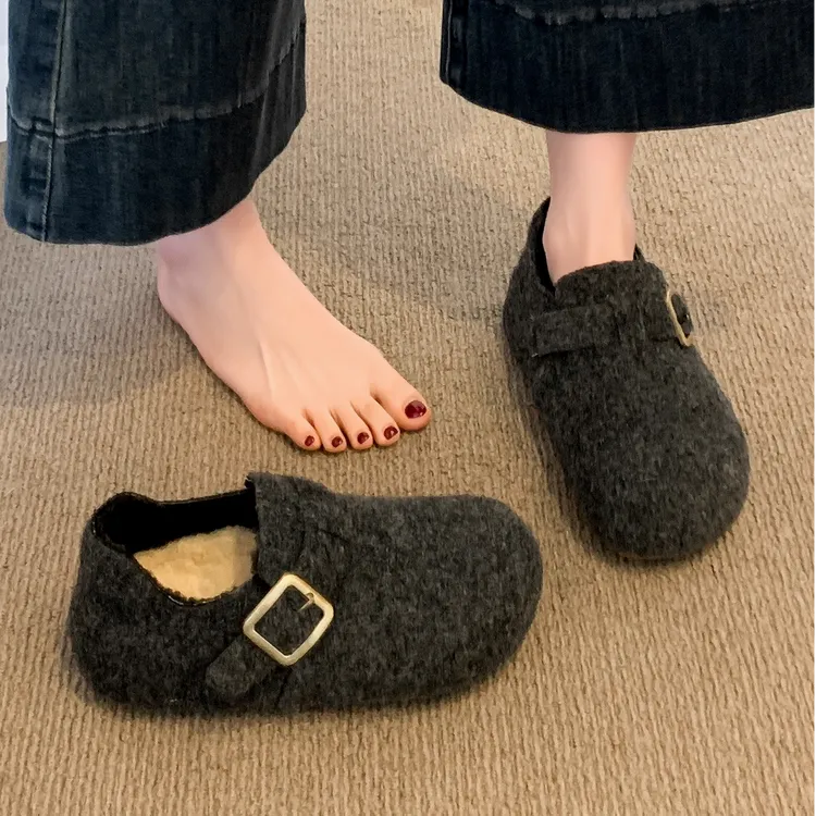 卓诗尼勃肯鞋女款2025新款秋冬季爆款一脚蹬懒人加绒保暖雪地棉鞋