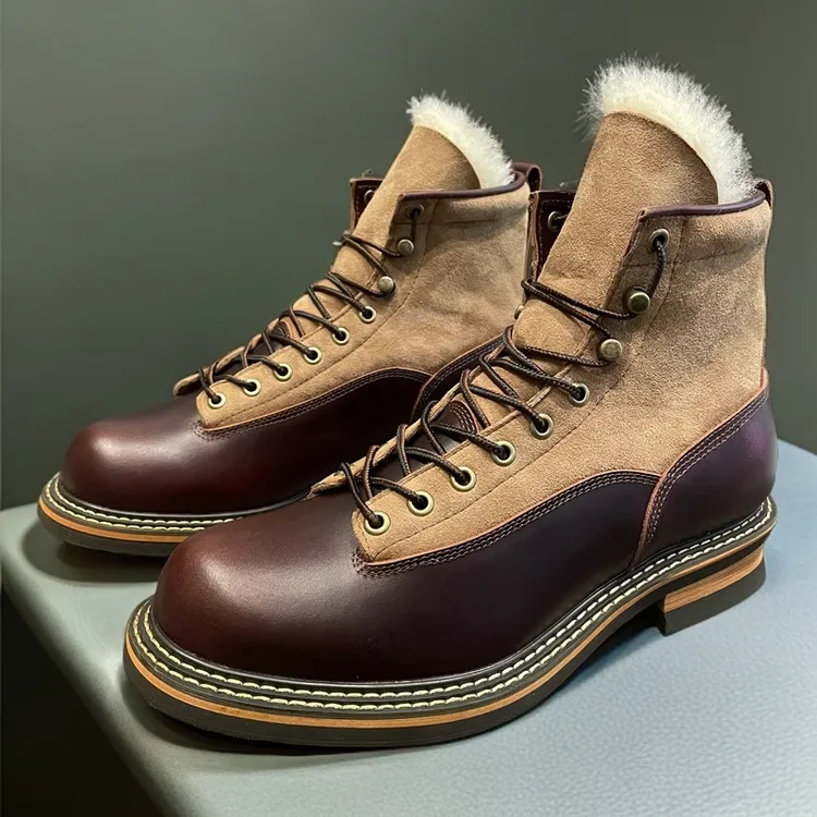 马丁靴男款冬季加绒加厚保暖棉鞋复古骑行靴皮毛一体东北雪地靴男