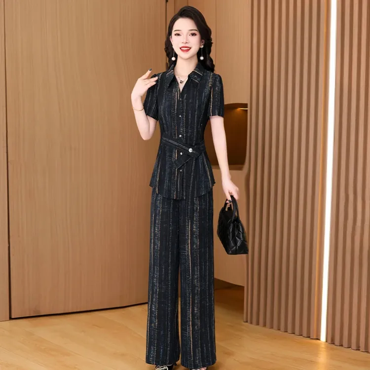 25692优雅新款气质时尚大气减龄收腰显瘦套裤M-4XL品牌两件套