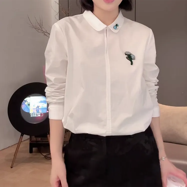棉刺绣小蝴蝶轻奢高级感长袖独特衬衣衬衫C6239