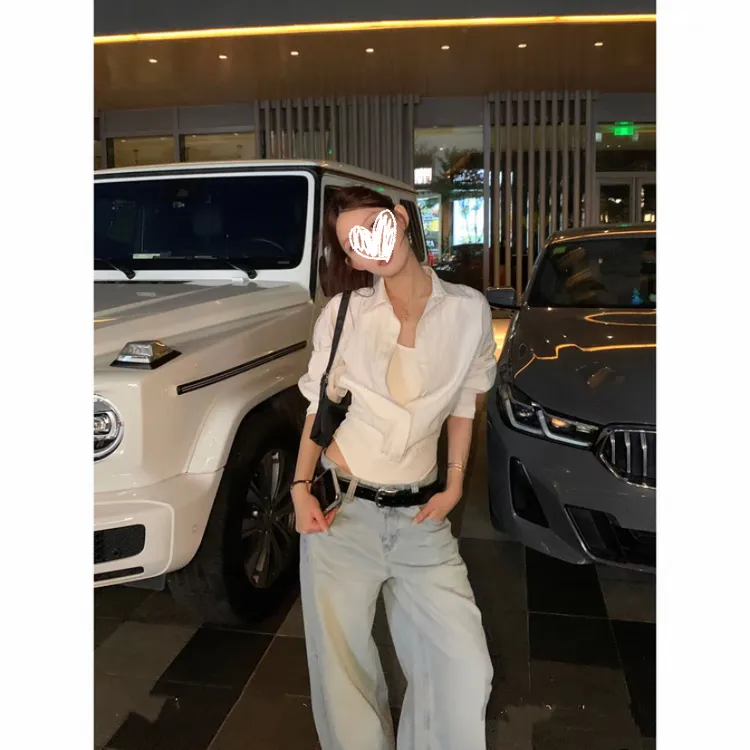 修身假两件连体衬衫秋季法式薄款收腰显瘦百搭别致外穿衬衫女装