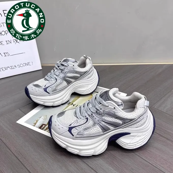 欧伦啄木鸟2025冬季加绒百搭小众厚底老爹鞋女秋季网面运动休闲鞋