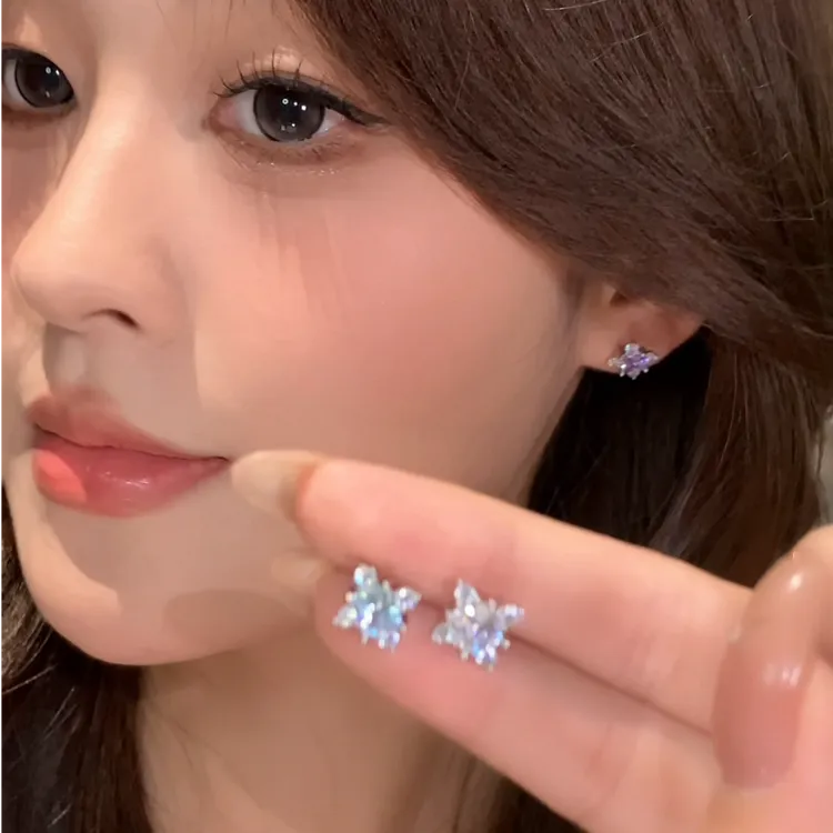 铜合金锆石耳饰 彩色锆石耳钉轻奢时尚耳环女小众个性高级感耳钉