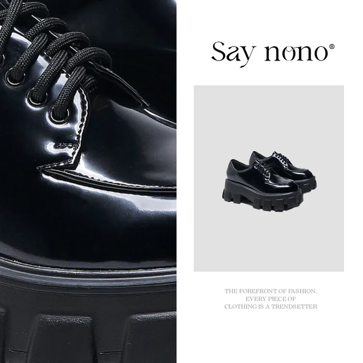 Say nono女鞋松糕厚底小皮鞋女英伦风粗跟真皮单鞋