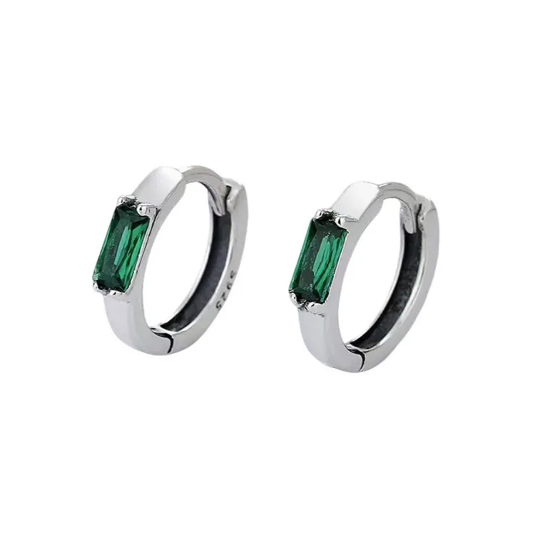 925银耳饰 S925纯银时尚精致小绿方糖耳扣百搭小众彩色镶嵌耳钉