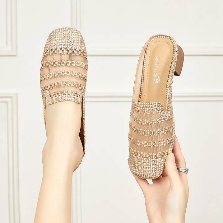 包头法式半拖鞋女2025年新款气质温柔小香风凉鞋懒人软底中跟女鞋