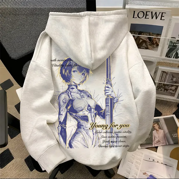 重磅500克纯棉新世纪福音战士绫波丽动漫印花连帽卫衣设计感学生