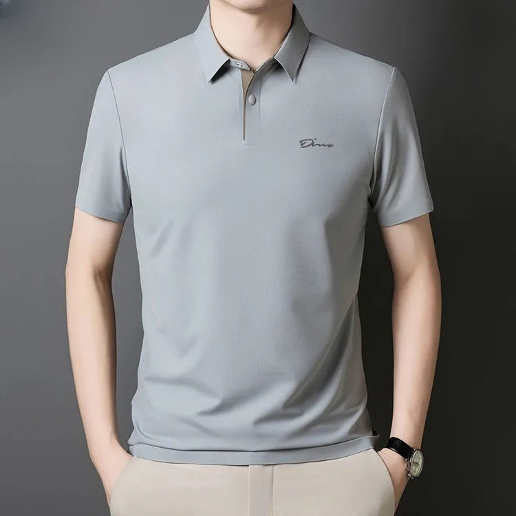 2025上新短袖薄款无痕工艺翻领商务休闲夏季纯色宽松透气男士POLO