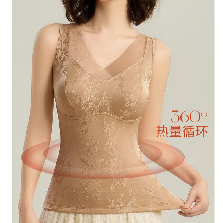 2025冬天保暖背心女加肥加大带胸垫德绒无痕上衣胖MM可穿内衣打底