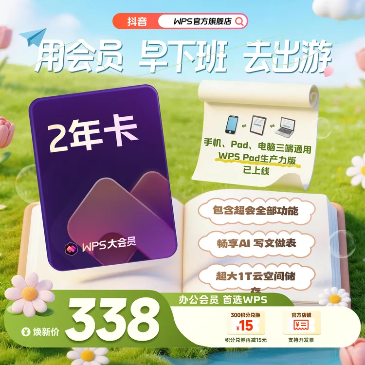 WPS大会员2年卡744天 AI写PPT 含超级会员所有功能+WPS AI功能商品图