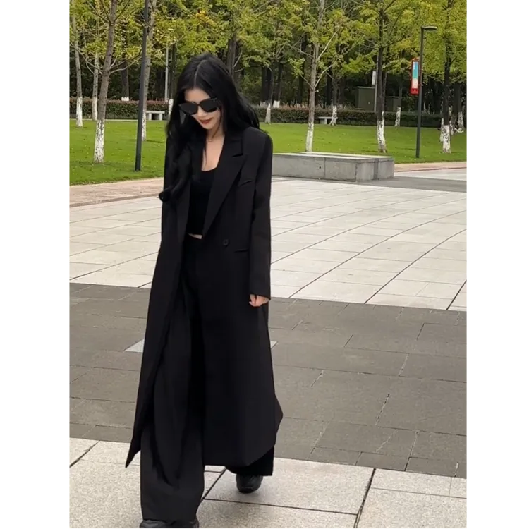 韩系长款西装外套女2025秋冬新款韩版宽松时尚大衣女秋冬高级感