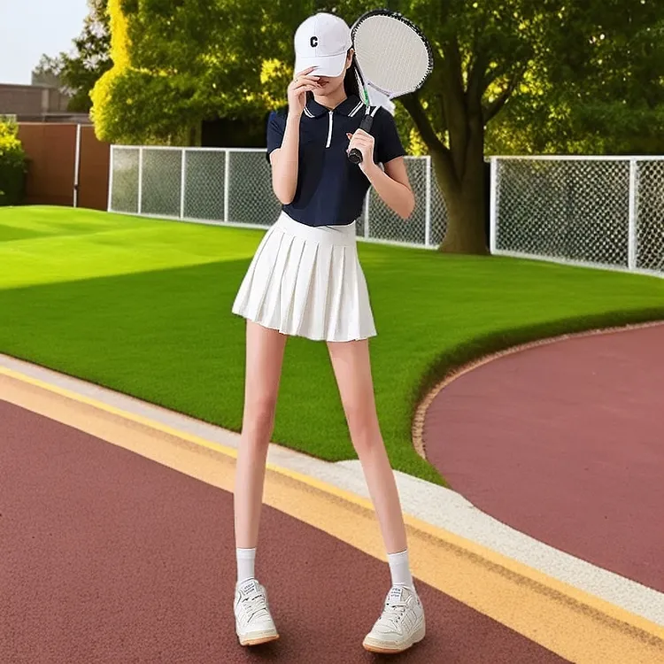 短袖夏季羽毛球服跑步专业运动套装网球短裙polo健身衣女百褶速干