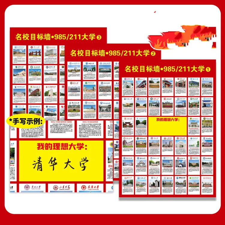 国内重点大学介绍985 211名校目标挂图小学生目标激励墙贴商品图