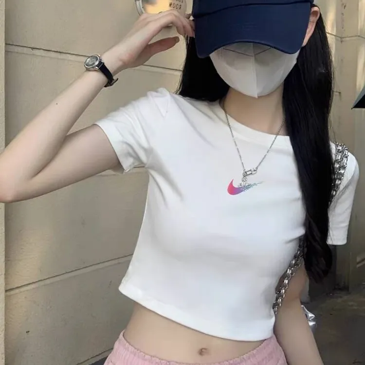 白色正肩短款短袖T恤女夏季2025新款修身紧身白t高腰露脐辣妹上衣