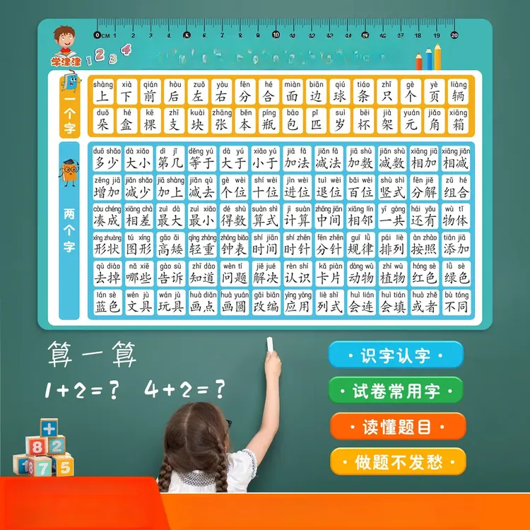 一年级数学认读卡数学题目认读识字儿童试卷常用字小学生商品图