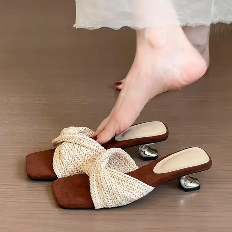 编织坡跟罗马仙女风凉鞋女设计感度假风沙滩粗跟凉拖鞋女夏外穿