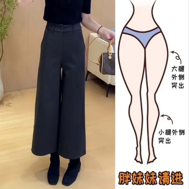 Aimeerosa/艾洛莎韩系百搭毛呢直筒休闲裤女秋季新款显瘦九分裤子