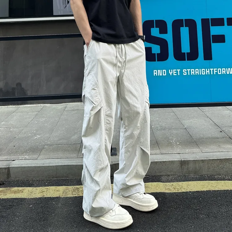 美式夏季百搭褶皱伞兵工装休闲裤男女春季新款宽松直筒运动速干裤