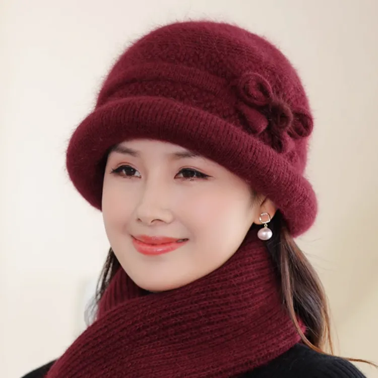 妈妈帽子冬季针织帽加厚加绒盆帽中老年妈妈帽时尚保暖帽子女冬季