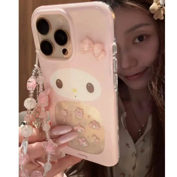 圆边镭射爱心立体蝴蝶结美乐蒂包相机键适用于苹果16/15/14promax